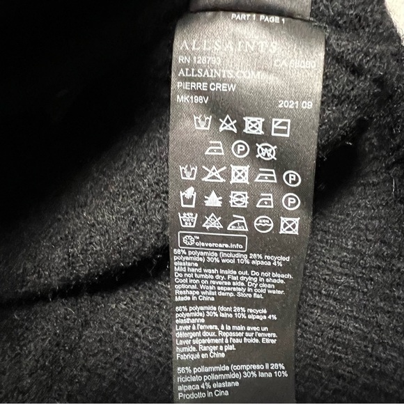 AllSaints Pierre Crewneck Black Pullover Rimmed Trim Sweater Men’s Size Large - Picture 8 of 10